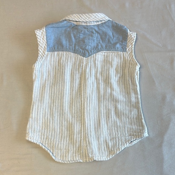 Levi’s - Blue and White Button Down sleeveless Shirt with Pointed Collar - Picture 4 of 4
